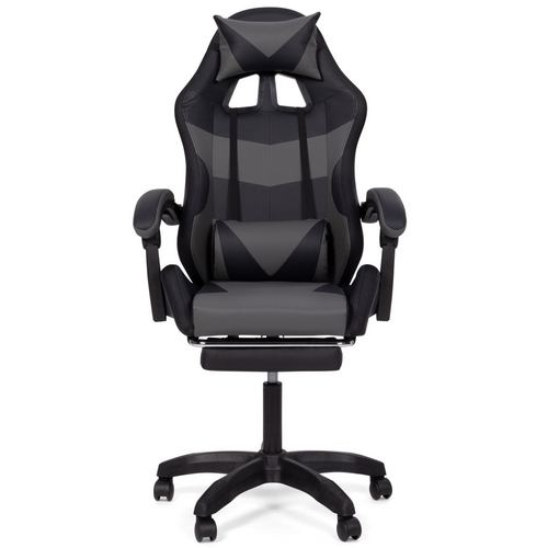 Fauteuil De Gaming LED Luc Avec Repose-pied, Coussin De Tête Et Support Lombaire Noir Et Gris