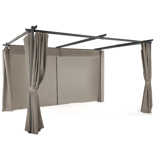 Pergola Édition Limitée Toit Rétractable 3x4 M Et 4 Rideaux Taupe