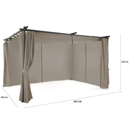Pergola Édition Limitée Toit Rétractable 3x4 M Et 4 Rideaux Taupe
