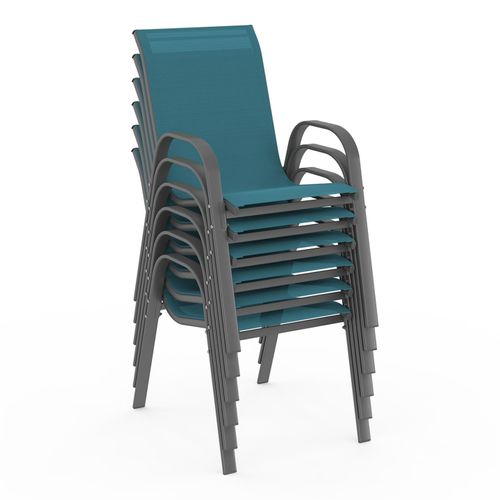 Salon De Jardin Madrid Table 190 Cm Et 8 Chaises Empilables Bleu Canard