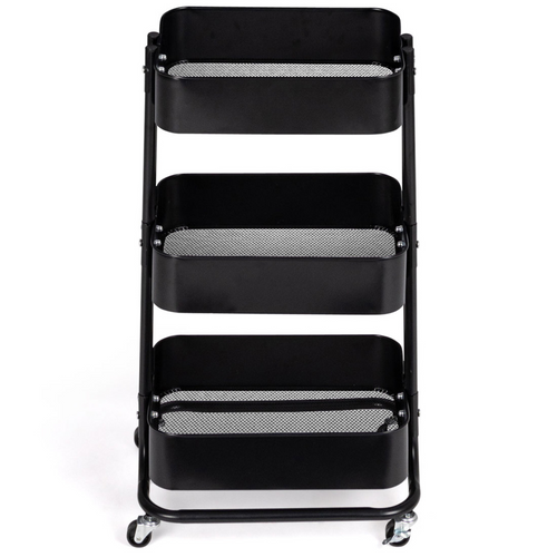 Chariot 3 Niveaux Desserte Étagère De Rangement à Roulettes Acier Noir