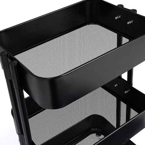 Chariot 3 Niveaux Desserte Étagère De Rangement à Roulettes Acier Noir
