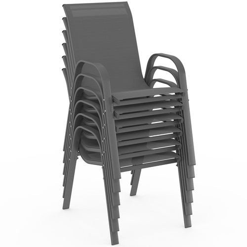 Salon De Jardin Madrid Table 190 Cm Et 8 Chaises Empilables Gris Anthracite Plateau Transparent