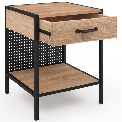 Lot De 2 Tables De Chevet Preston 1 Tiroir Avec Tablette Acier Perforé Design Industriel
