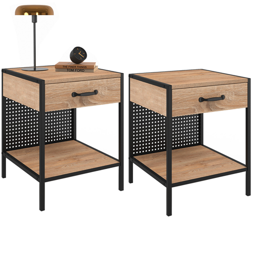 Lot De 2 Tables De Chevet Preston 1 Tiroir Avec Tablette Acier Perforé Design Industriel