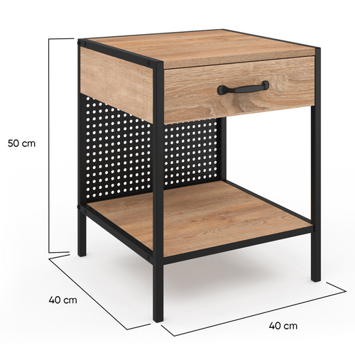 Lot De 2 Tables De Chevet Preston 1 Tiroir Avec Tablette Acier Perforé Design Industriel