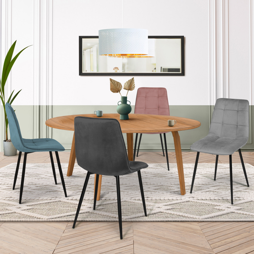 Lot De 4 Chaises Mila En Velours Mix Color Pastel Bleu, Gris Clair, Gris Foncé, Rose