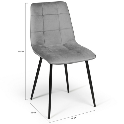 Lot De 4 Chaises Mila En Velours Mix Color Pastel Bleu, Gris Clair, Gris Foncé, Rose