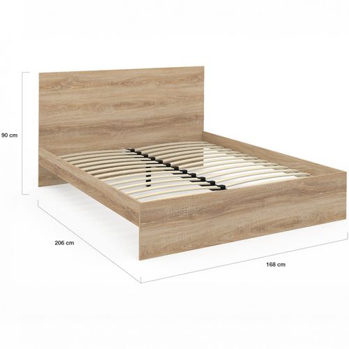Lit Double Omaha Avec Tête De Lit Et Sommier 160 X 200 Cm Façon Hêtre