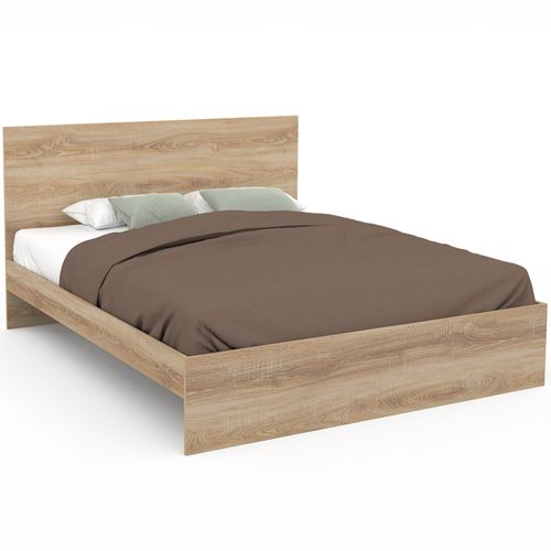 Lit Double Omaha Avec Tête De Lit Et Sommier 160 X 200 Cm Façon Hêtre