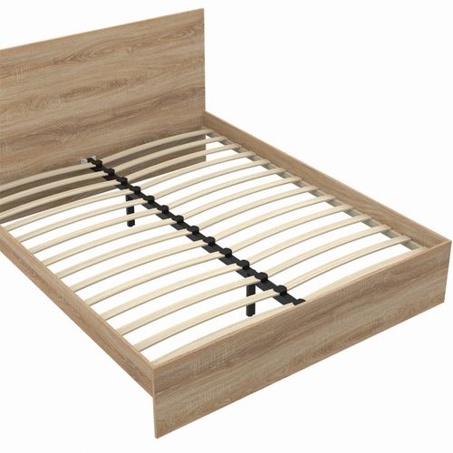 Lit Double Omaha Avec Tête De Lit Et Sommier 160 X 200 Cm Façon Hêtre