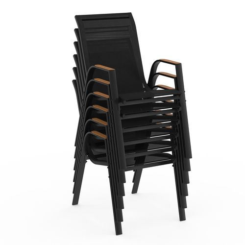 Ensemble Assises Et Table Noumea Extensible 135/270 Cm Effet Bois Et 12 Chaises Empilables Noir