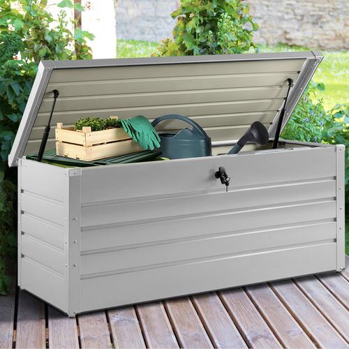 Coffre De Rangement Métal Verrouillable Gris Clair Pour Jardin 600l 165x70x63 Cm