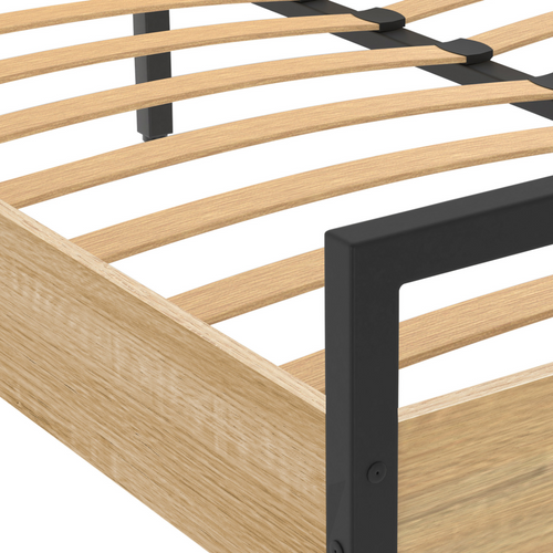 Lit Double Industriel Detroit Avec Tête De Lit Et Sommier 140 X 190 Cm Bois Et Métal Noir