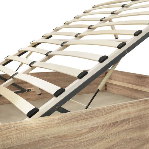 Lit Coffre Double Seaside Avec Tête De Lit Et Sommier 140x190 Cm Façon Hêtre