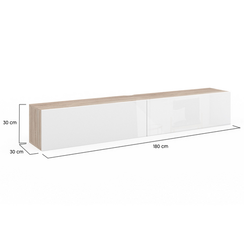 Meuble TV 180 Cm Suspendu Elio 2 Portes Bois Et Blanc
