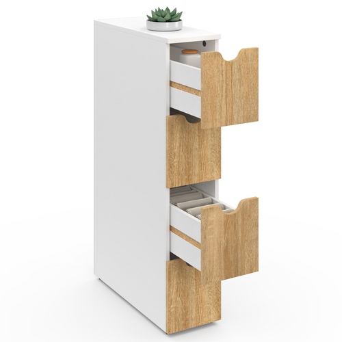 Tour De Rangement 4 Tiroirs Wilo Sur Roulettes Colonne Gain De Place Blanc Et Façon Hêtre