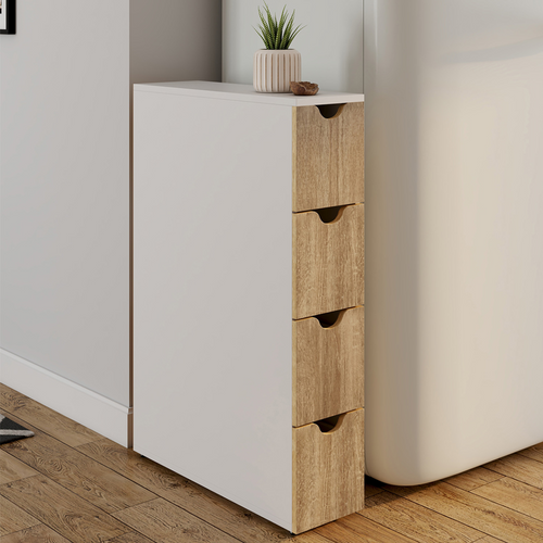 Tour De Rangement 4 Tiroirs Wilo Sur Roulettes Colonne Gain De Place Blanc Et Façon Hêtre