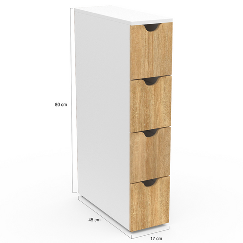 Tour De Rangement 4 Tiroirs Wilo Sur Roulettes Colonne Gain De Place Blanc Et Façon Hêtre