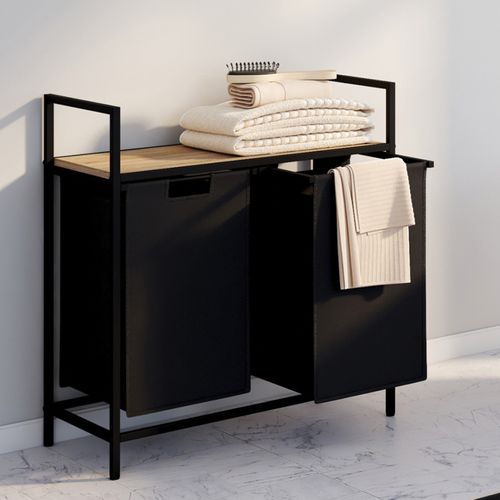 Panier à Linge 2 Bacs Detroit Tissu Noir Design Industriel