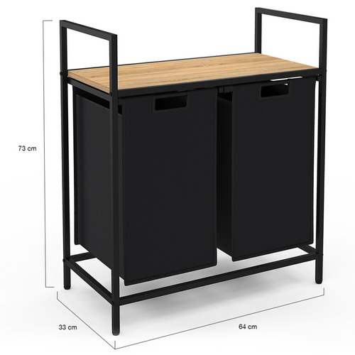 Panier à Linge 2 Bacs Detroit Tissu Noir Design Industriel