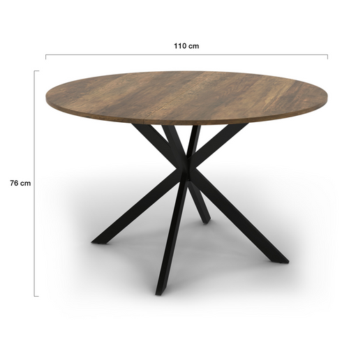 Table à Manger Ronde Alix 6 Personnes Pied Araignée Noir Et Plateau Bois Foncé Hawkins 110 Cm