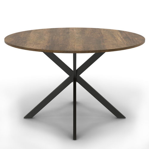 Table à Manger Ronde Alix 6 Personnes Pied Araignée Noir Et Plateau Bois Foncé Hawkins 110 Cm