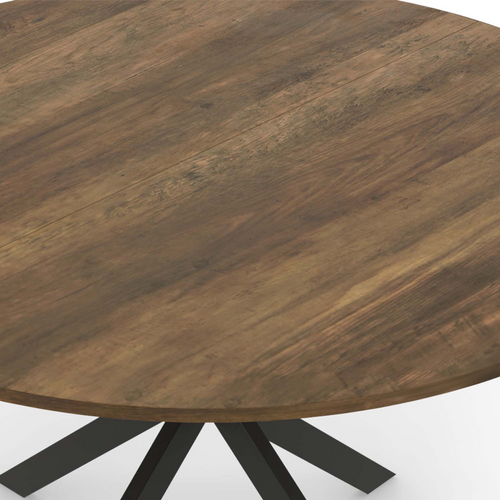 Table à Manger Ronde Alix 6 Personnes Pied Araignée Noir Et Plateau Bois Foncé Hawkins 110 Cm