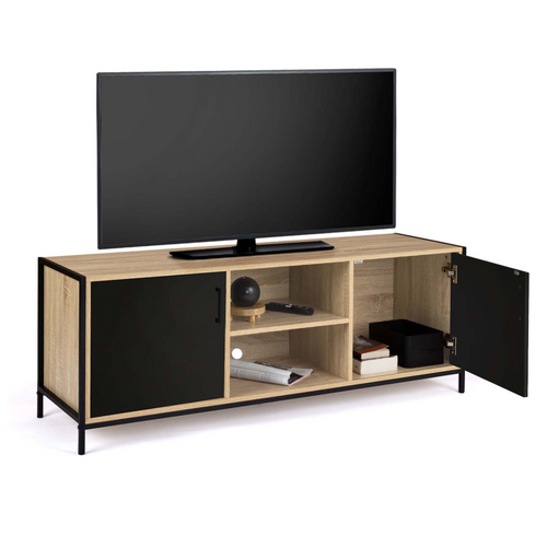 Meuble TV 140 Cm Boston 2 Portes Noires Design Industriel