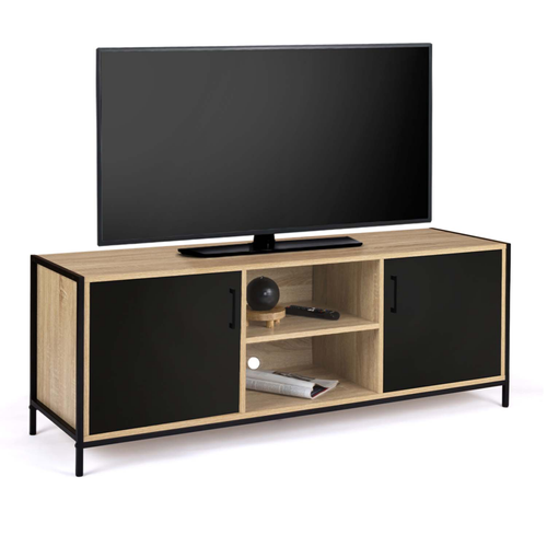 Meuble TV 140 Cm Boston 2 Portes Noires Design Industriel