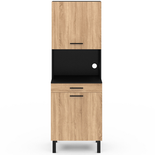 Buffet De Cuisine 60 Cm Cina 2 Portes + Tiroir Noir Et Façon Hêtre