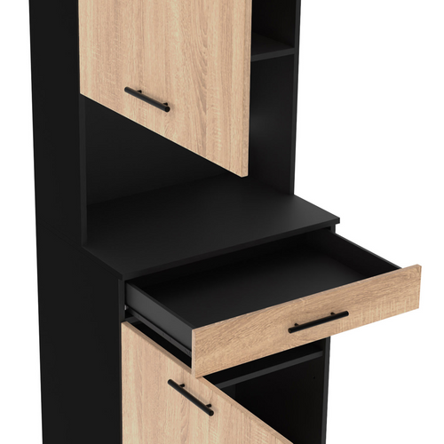 Buffet De Cuisine 60 Cm Cina 2 Portes + Tiroir Noir Et Façon Hêtre