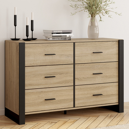 Commode 6 Tiroirs Onyx 115 Cm Bois Et Noir