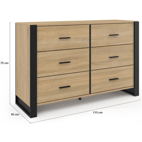 Commode 6 Tiroirs Onyx 115 Cm Bois Et Noir
