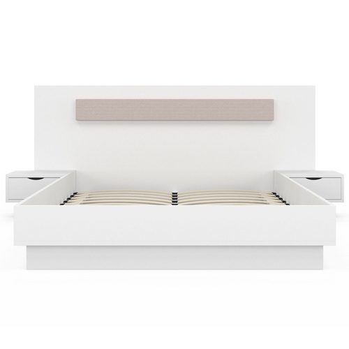 Lit Double Santa Avec Tête De Lit + Tables De Chevet Intégrées Et Sommier 140 X 190 Cm Blanc
