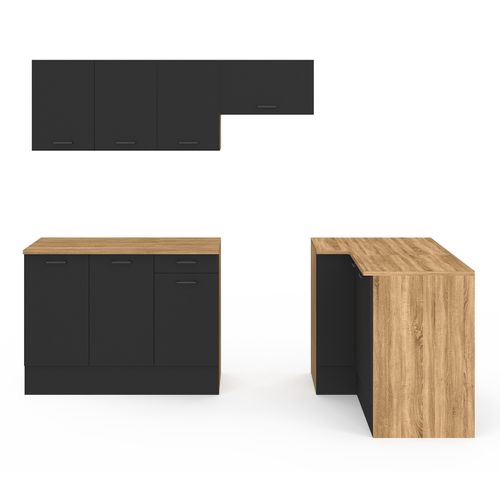 Cuisine Complète D'angle 400 Cm Subtil Avec Plan De Travail 7 Élements Bois Et Noir