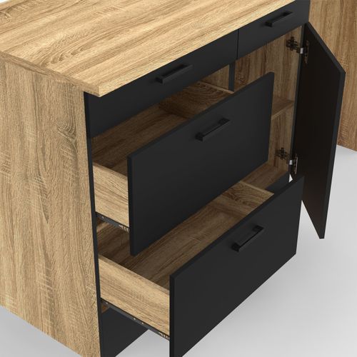 Cuisine Complète Casserolier 300 Cm Subtil Avec Plan De Travail 9 Éléments Bois Et Noir