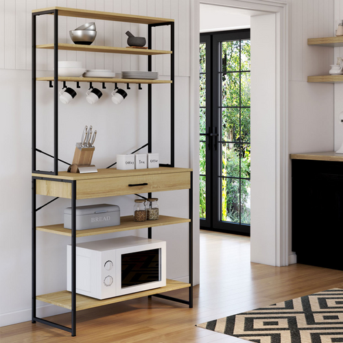 Etagère De Cuisine 80 Cm Detroit Avec Tiroir Et Crochets Design Industriel