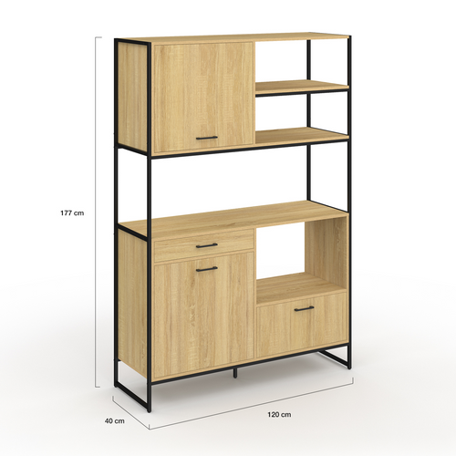 Buffet De Cuisine 120 Cm Detroit Meuble 3 Portes + 1 Tiroir Design Industriel