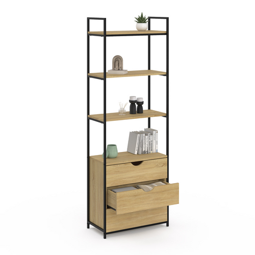 Etagère Bibliothèque 4 Niveaux Avec 3 Tiroirs Detroit Design Industriel 170 Cm