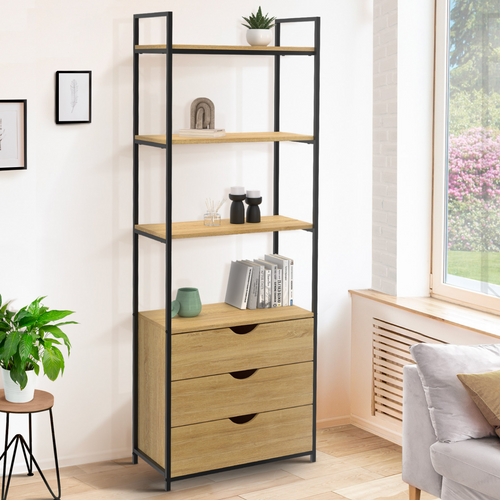 Etagère Bibliothèque 4 Niveaux Avec 3 Tiroirs Detroit Design Industriel 170 Cm
