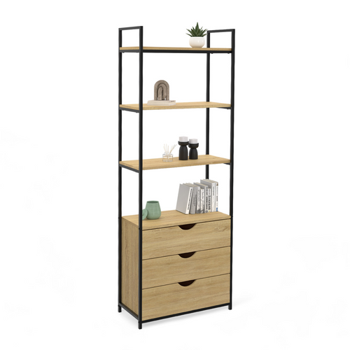 Etagère Bibliothèque 4 Niveaux Avec 3 Tiroirs Detroit Design Industriel 170 Cm