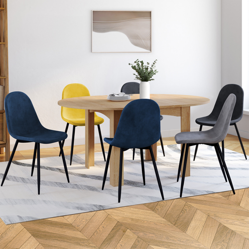 Lot De 6 Chaises Dali En Velours Mix Color Bleu, Gris Foncé, Gris Clair Et Jaune