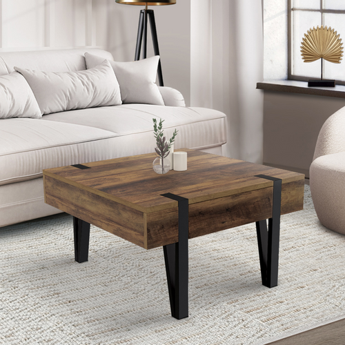 Table Basse Carrée 1 Tiroir Austria 70 Cm Bois Pied Épingle Noir