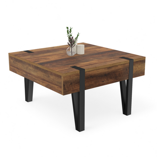 Table Basse Carrée 1 Tiroir Austria 70 Cm Bois Pied Épingle Noir