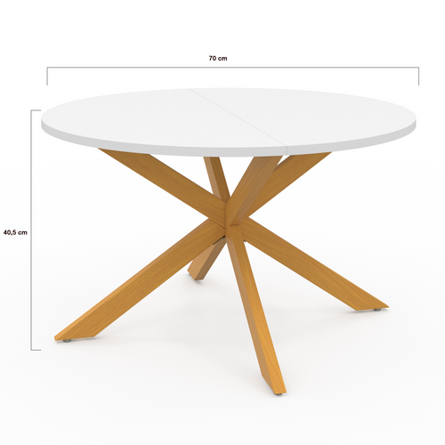 Table Basse Gisele Ronde 70 Cm Pied Araignée Plateau Blanc Et Pied Effet Bois