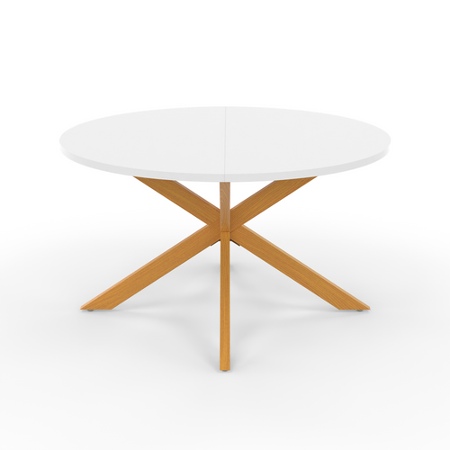 Table Basse Gisele Ronde 70 Cm Pied Araignée Plateau Blanc Et Pied Effet Bois