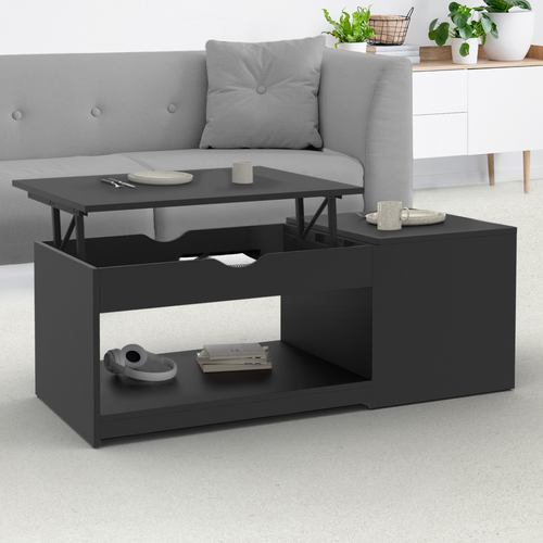 Table Basse Plateau Relevable Elea Avec Coffre Bois Noir