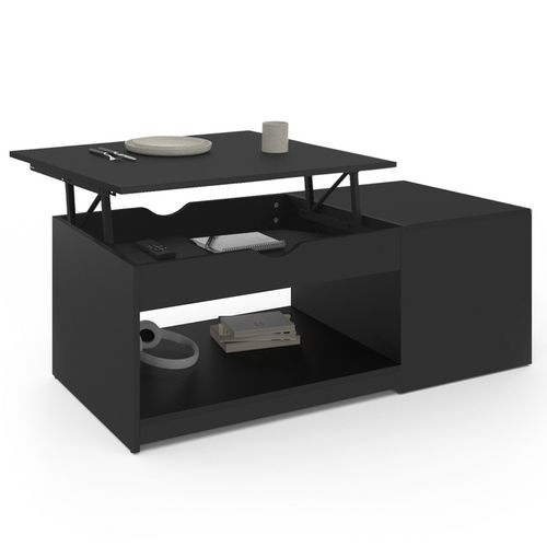 Table Basse Plateau Relevable Elea Avec Coffre Bois Noir