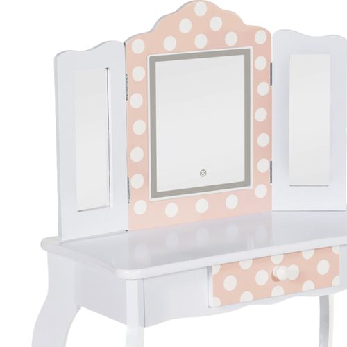Coiffeuse Enfant Roza LED Blanche Et Rose Avec 3 Miroirs Et Tabouret